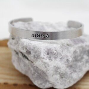 Mama - Hand Stamped Anodized Aluminum Bangle - Adjustable